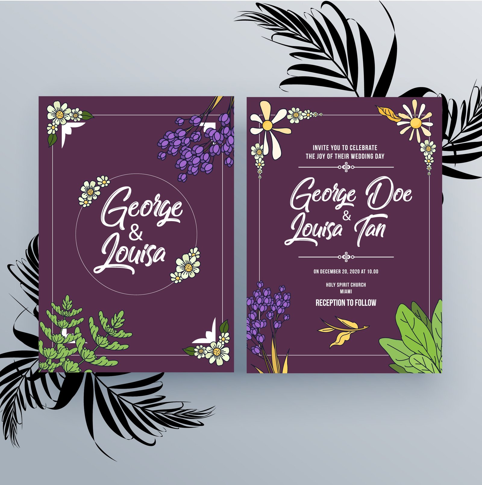 Convite de Casamento Floral Roxo