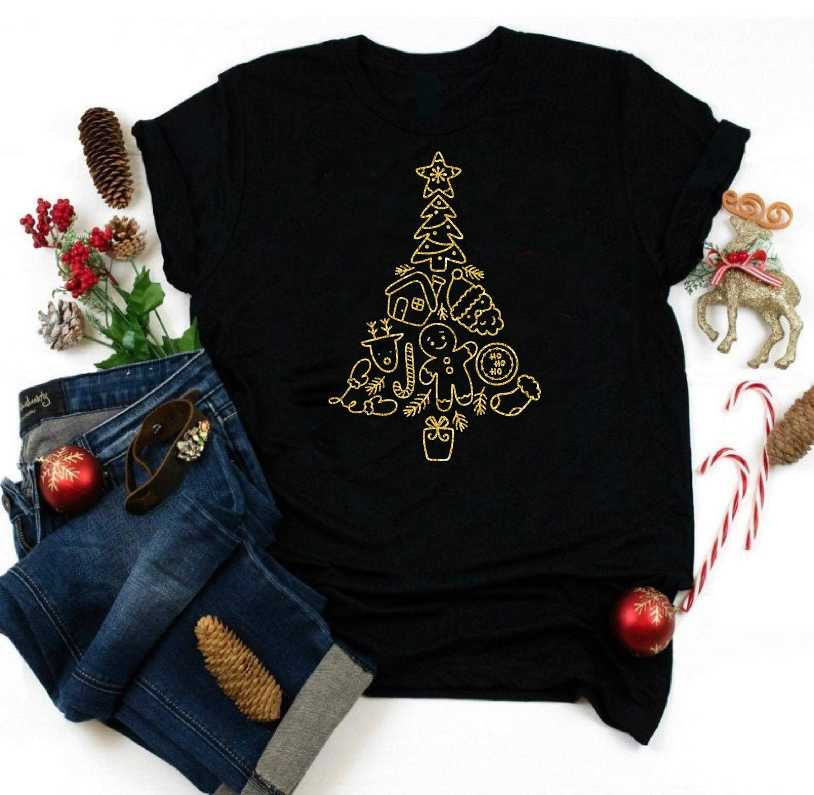 Árvore de Natal com ícones festivos