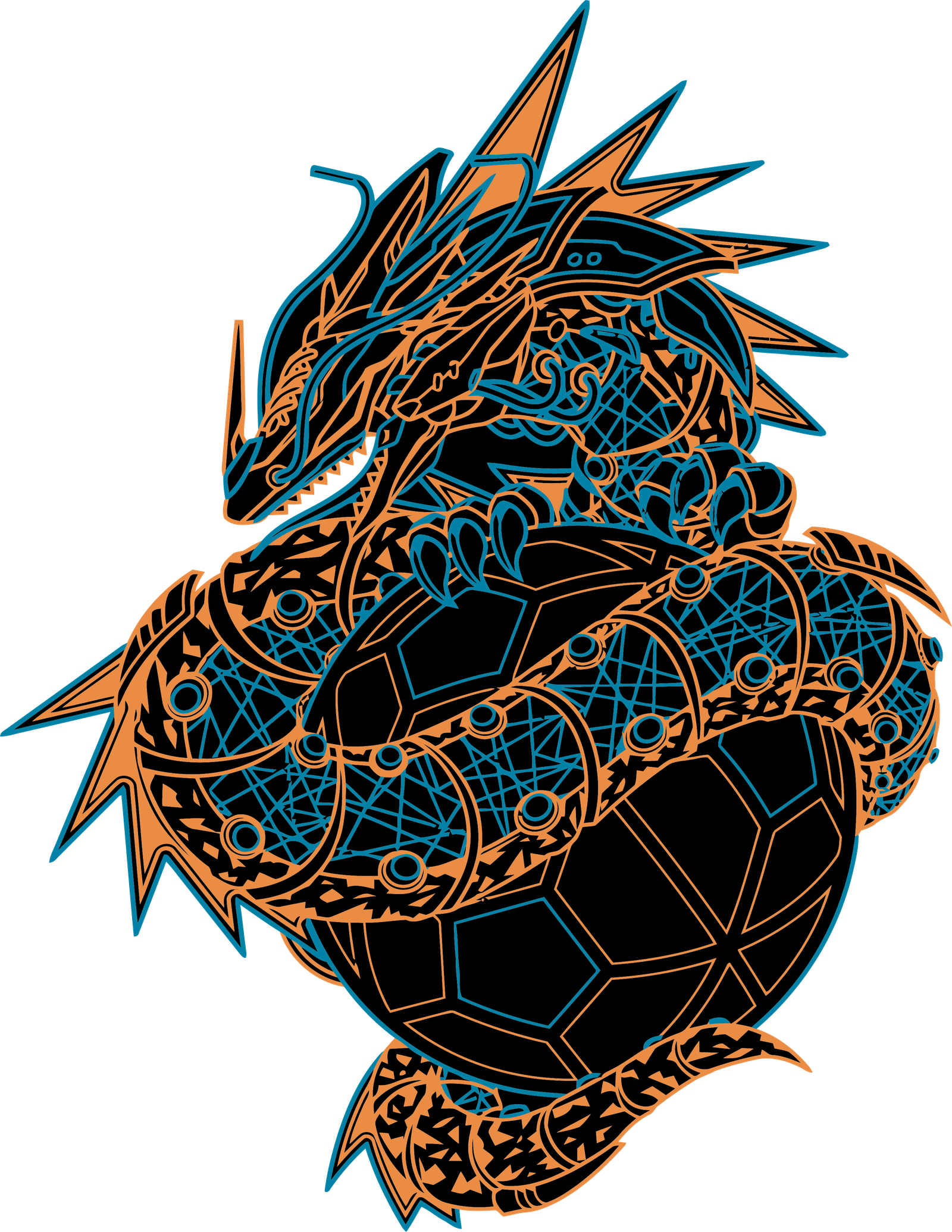 Dragão tribal com bola de futebol