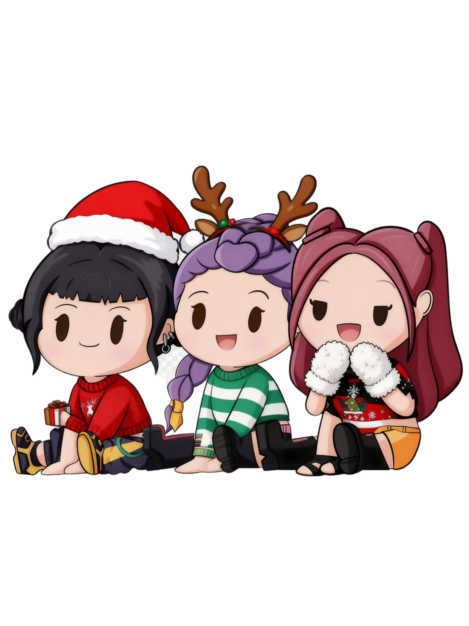 Meninas em estilo chibi com roupas de Natal