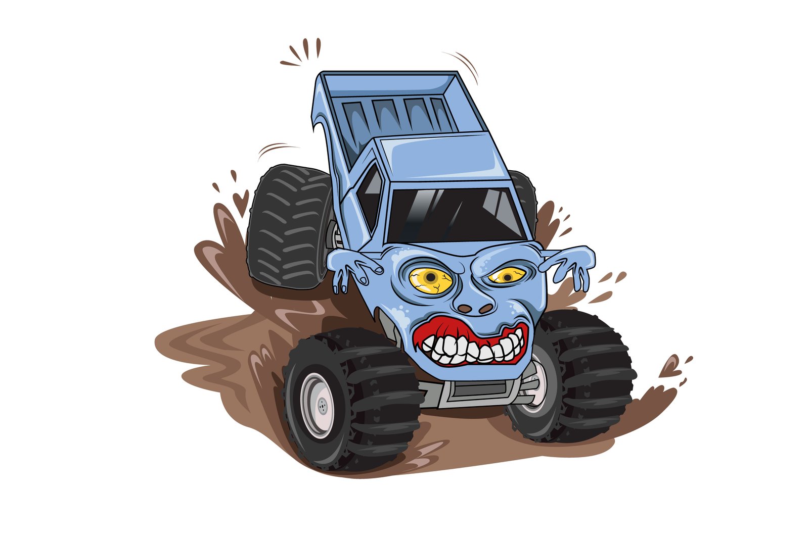 23. ugly monster truck jumping car illustration