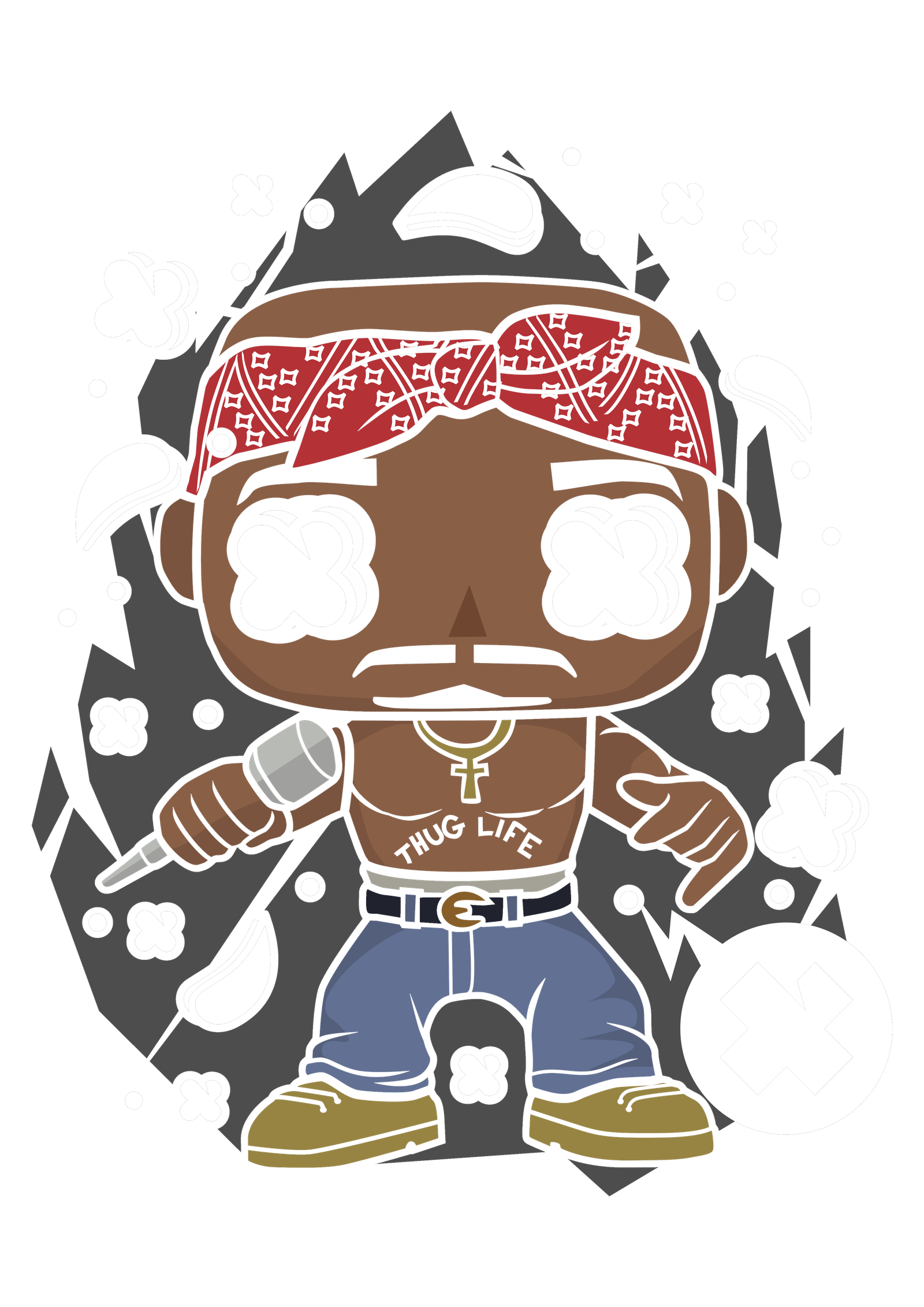 Rapper estilo Funko com bandana vermelha e microfone