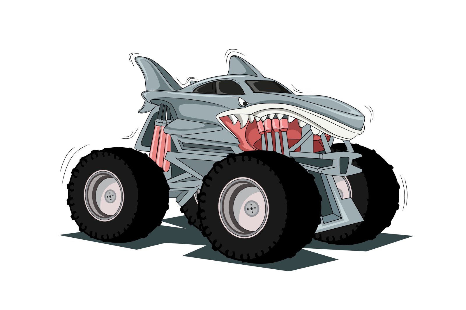35. shark monster truck illustration vector