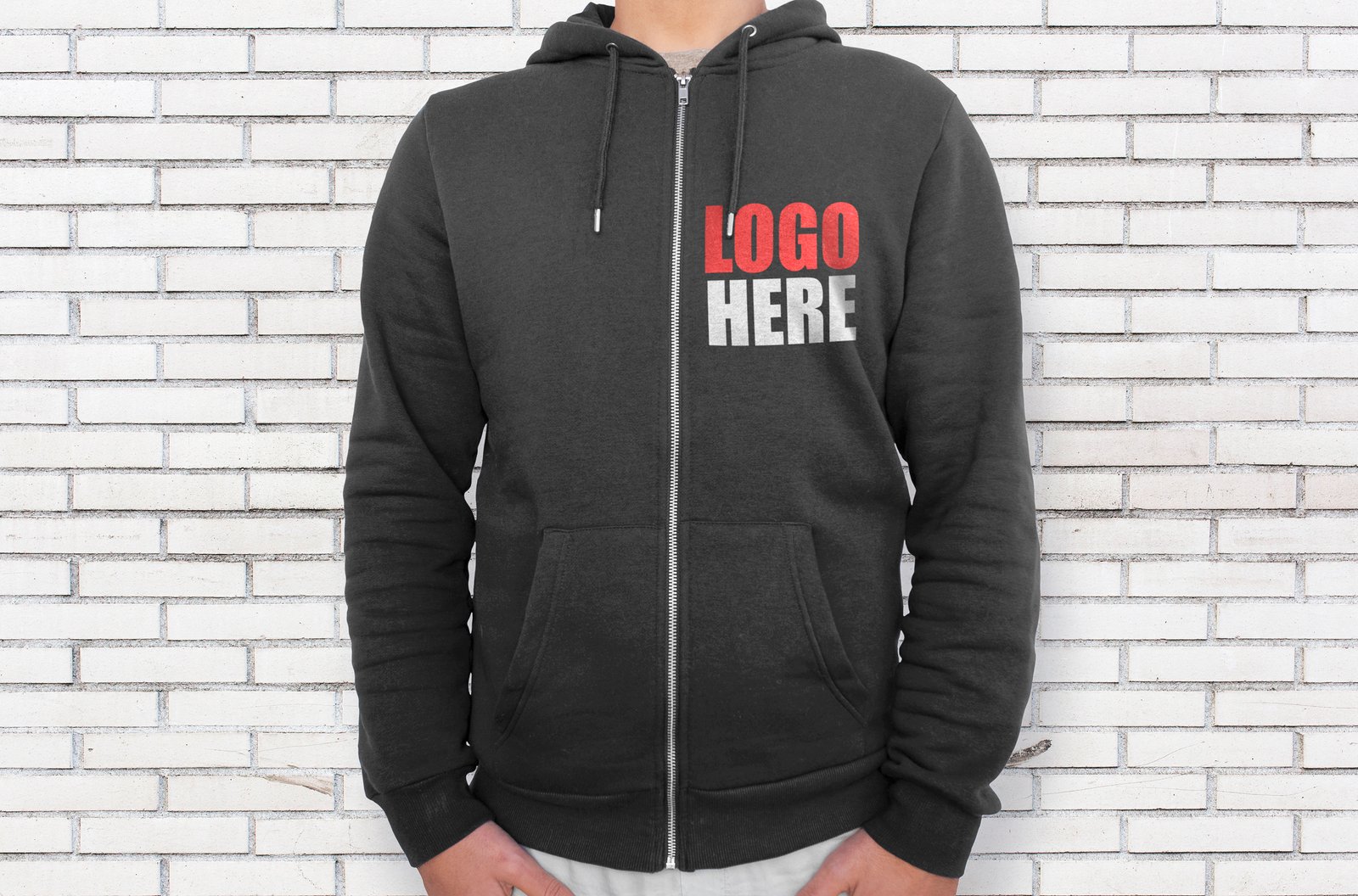 Black Hoodie Right Side With Zipper Mockup