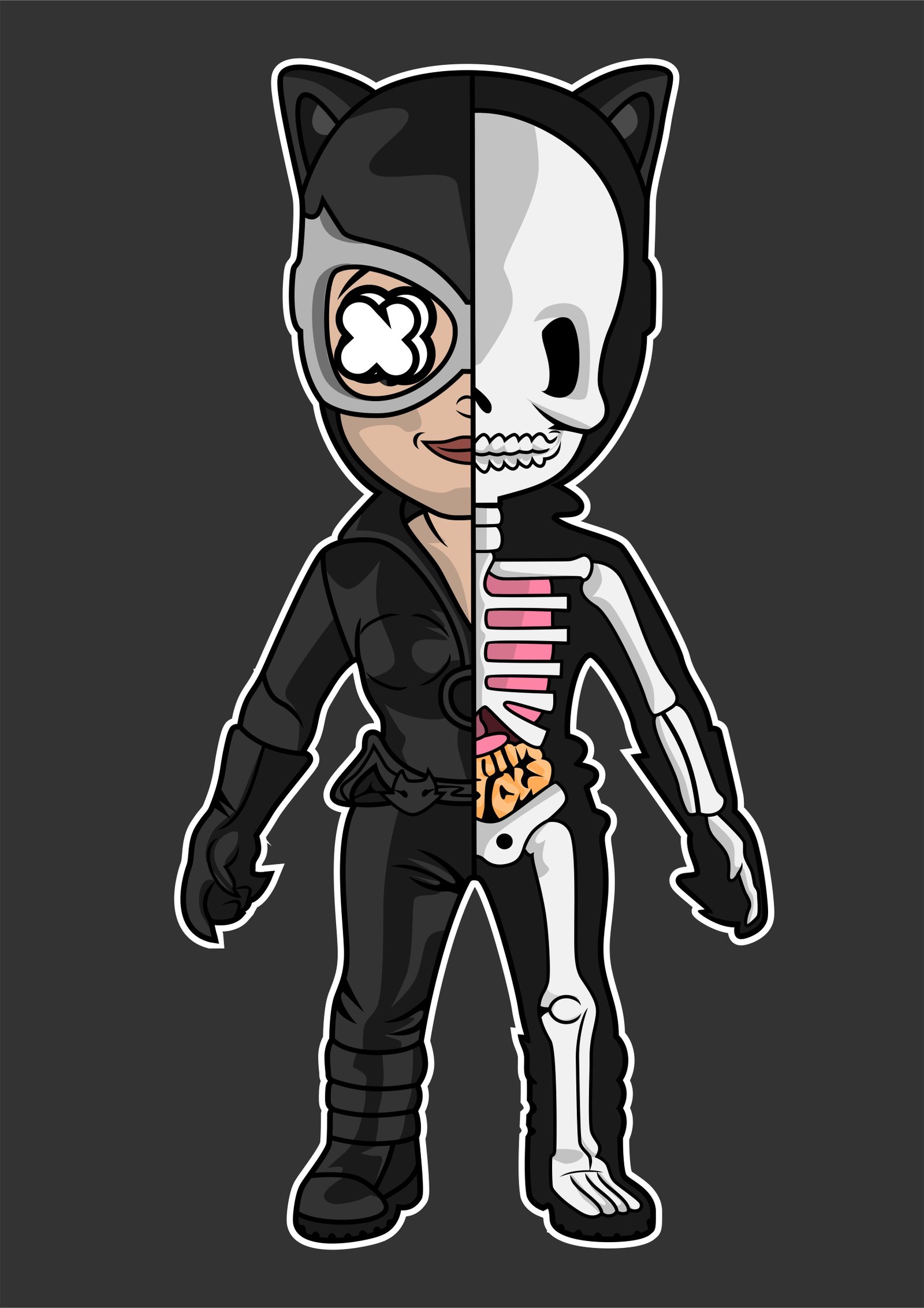 Cat Woman Half Skeleton