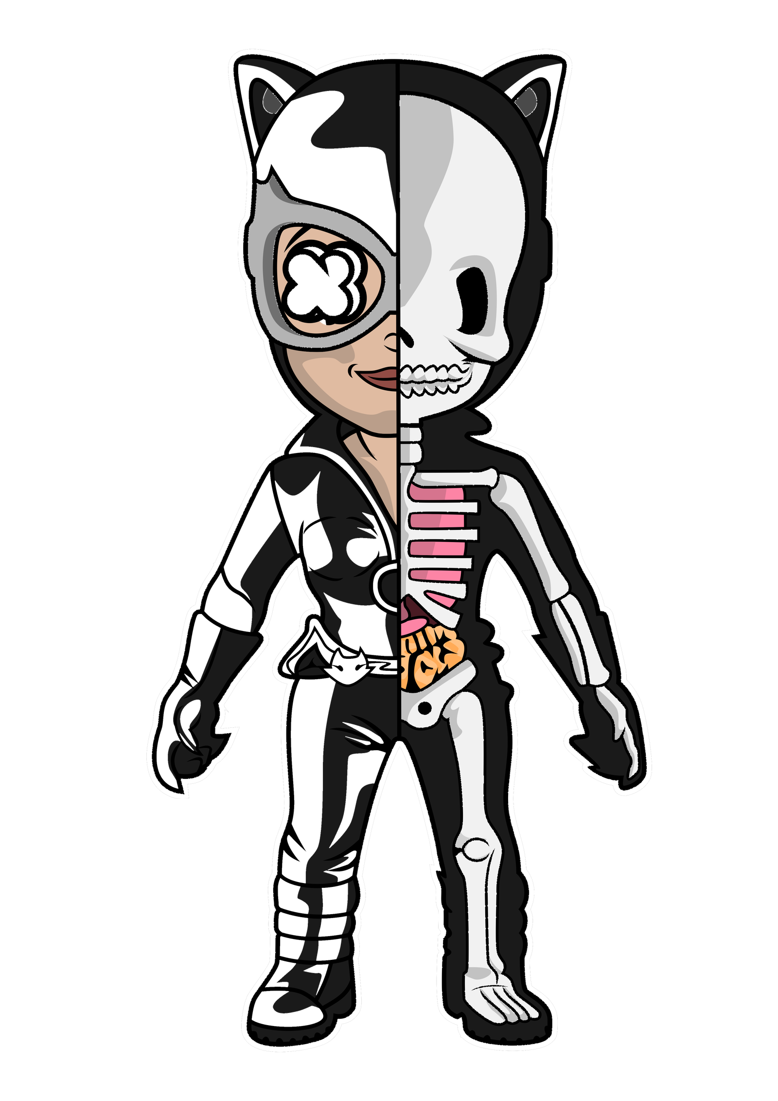 Cat Woman Half Skeleton