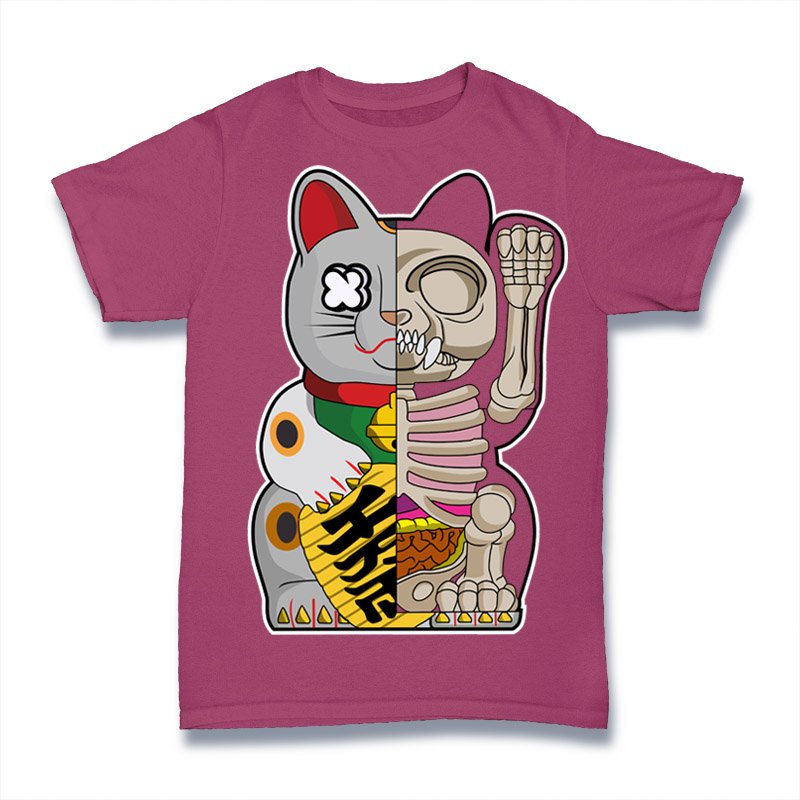 Fortune Cat Half Skeleton Tshirt