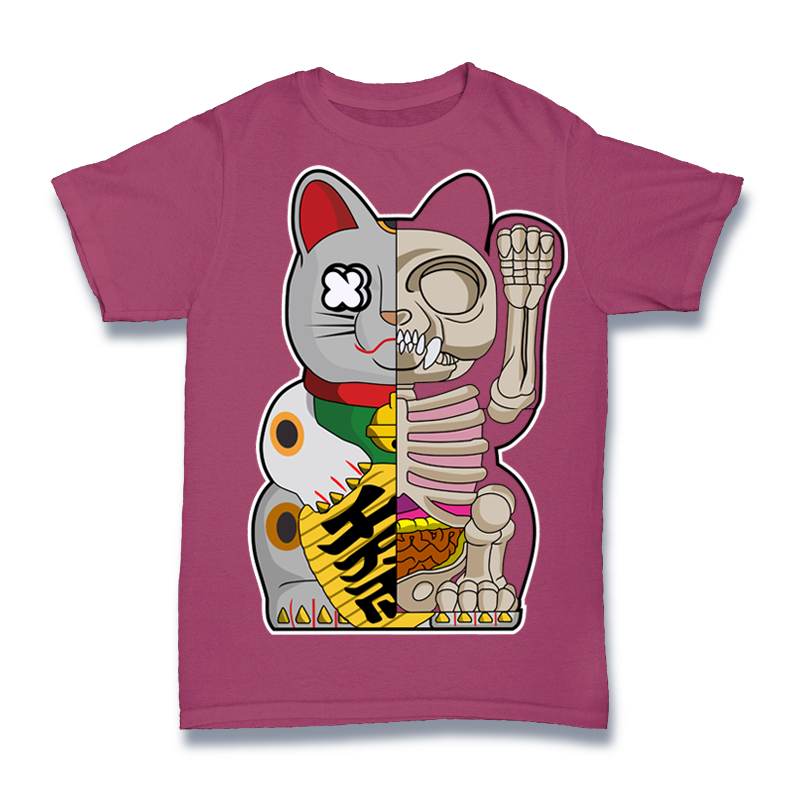 Fortune Cat Half Skeleton Tshirt