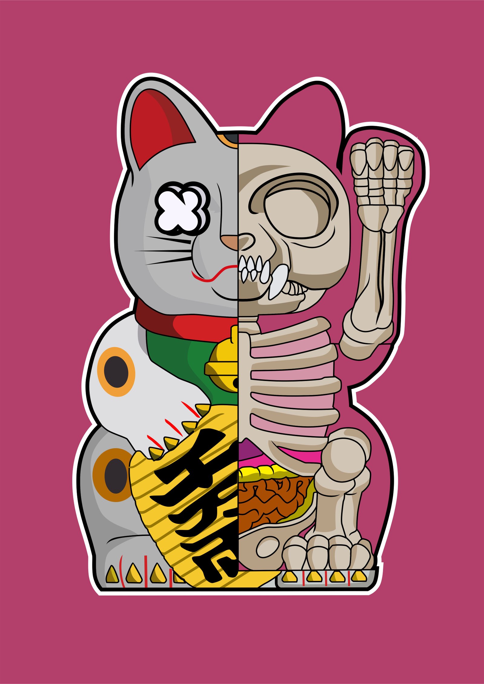 Fortune Cat Half Skeleton