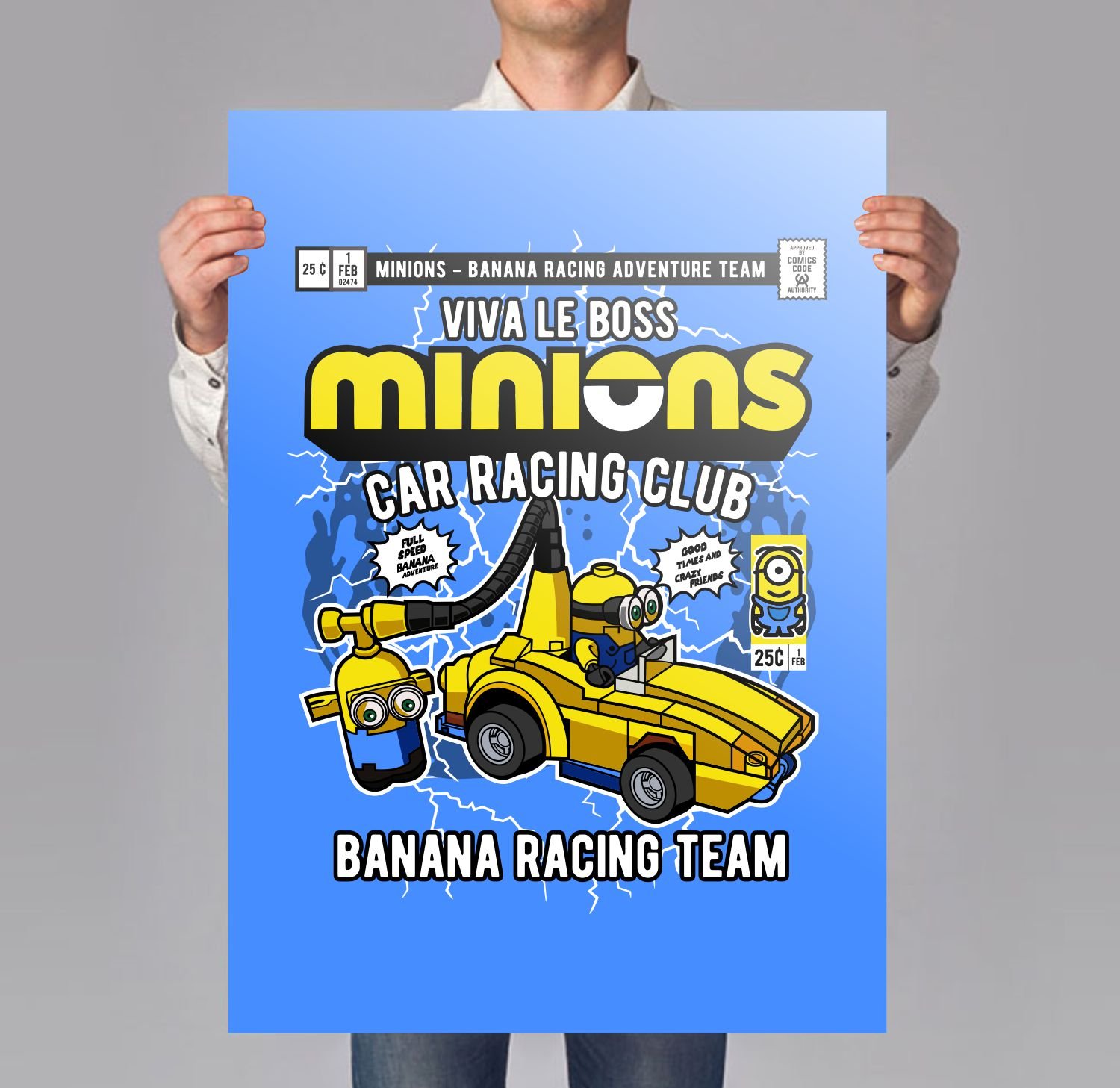 Minions Banana Racing Car Poster
