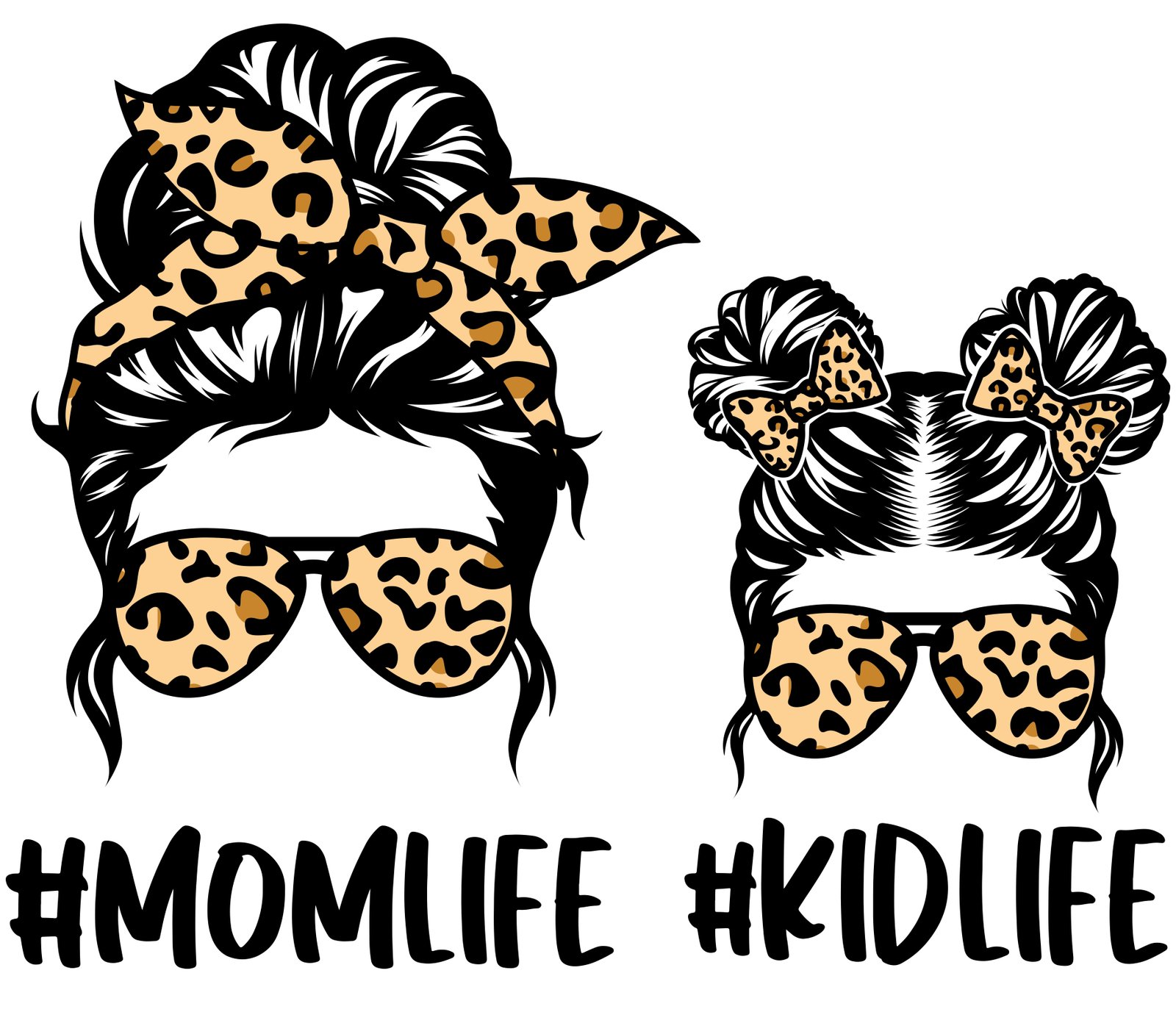 Mom Daughter Bun hairs Leopard