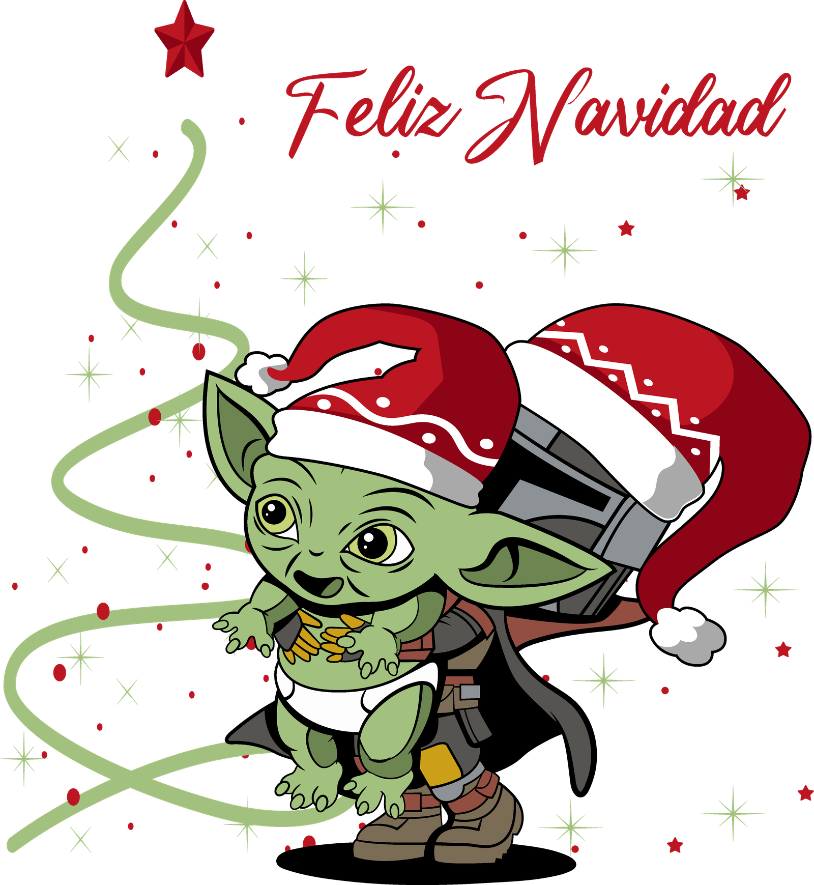 baby toda y mandalorian navideño