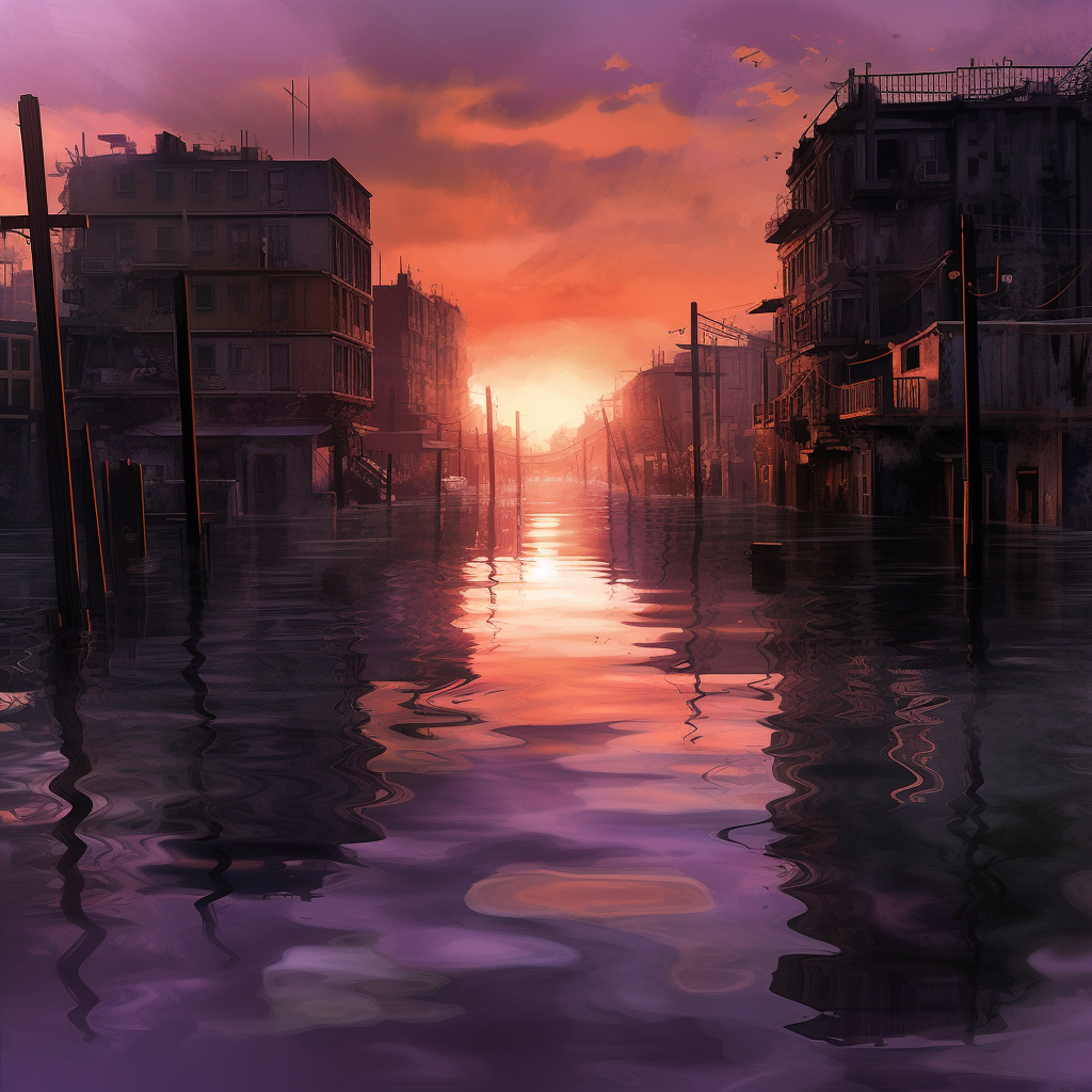 clubedoporkinho Create an image of a flooded post-apocalyptic c 7b02ddda-b558-4c8f-8b1f-772d70bdff6a