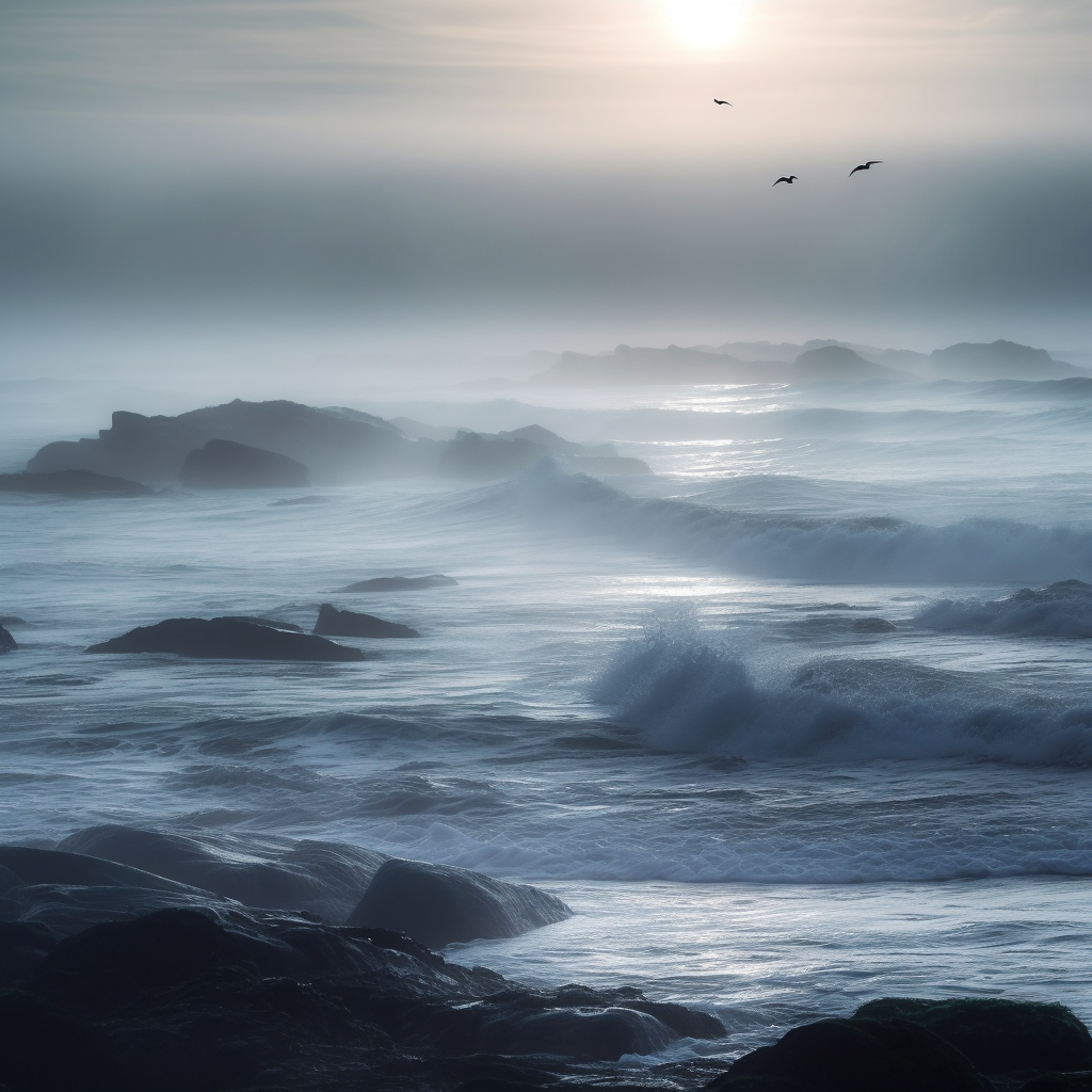 clubedoporkinho Envision a scene of a foggy ocean at dawn where eedf1abe-98da-4f52-83b2-3236d1098b63