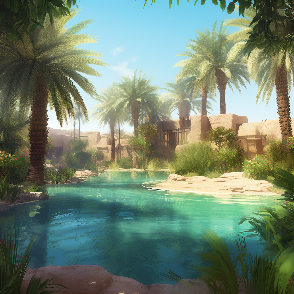 clubedoporkinho Imagine the vibrant scene of an oasis in the he 1122897a-f49d-4002-8e04-f7b4839bae80