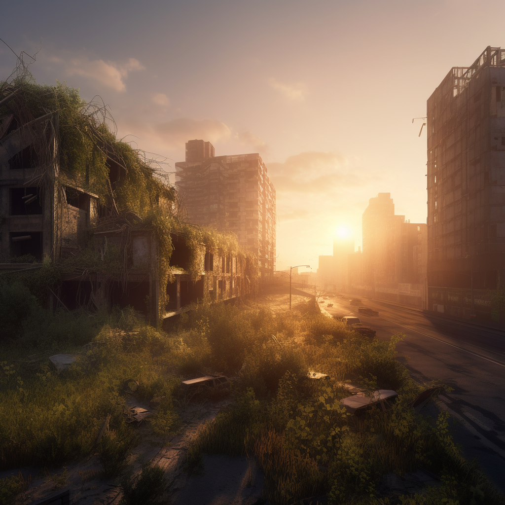 clubedoporkinho Visualize a deserted post-apocalyptic cityscape b214e845-7516-4792-aec7-90e3e31c9a1d