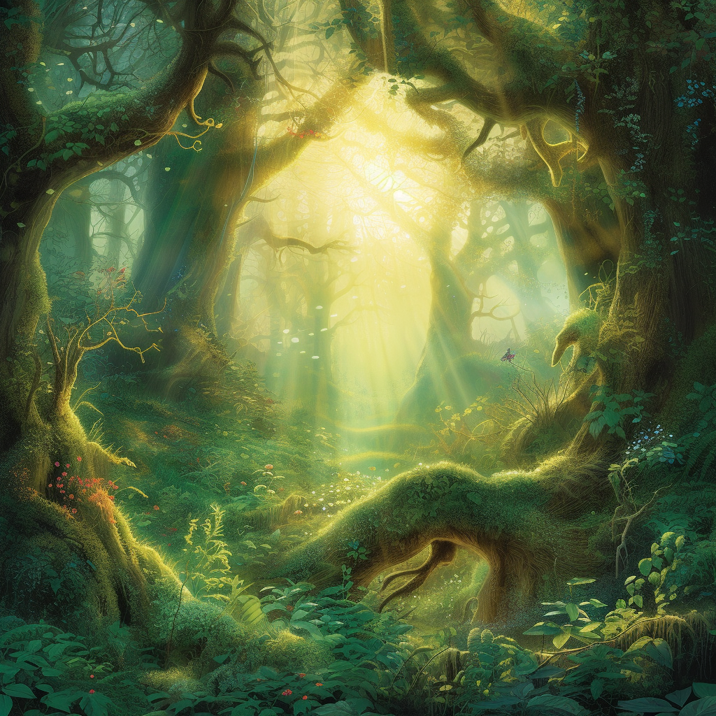 clubedoporkinho Visualize a magical forest at dawn the first ra 74ac4fc5-0bea-4551-8641-13c4f661872d