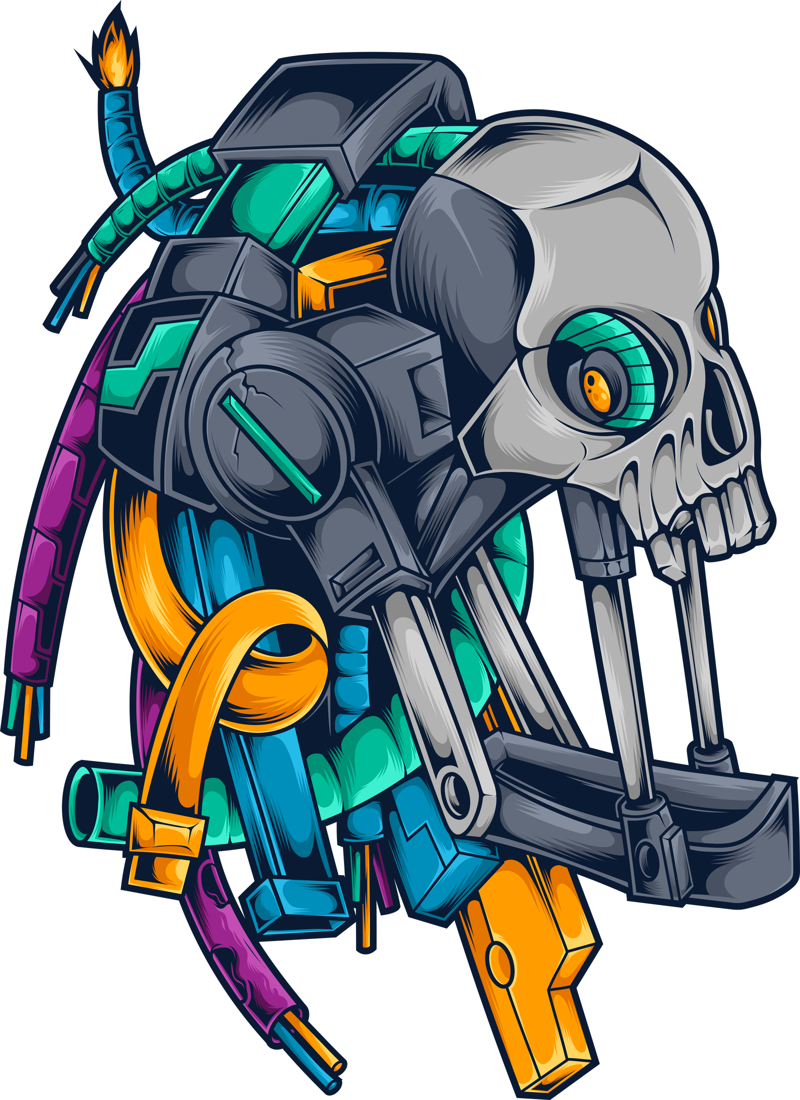 skull cyberpunk elements