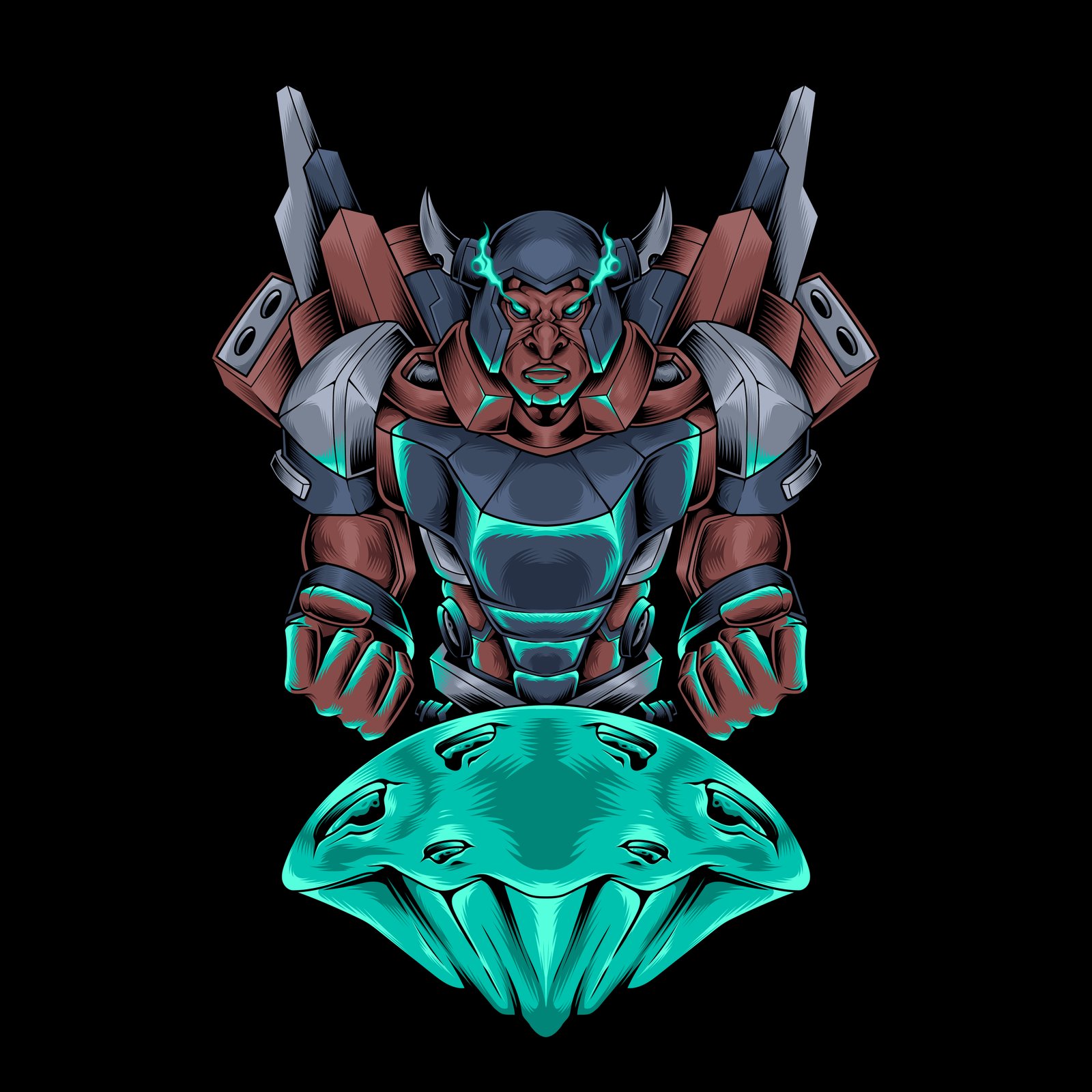 viking robot cyberpunk elements