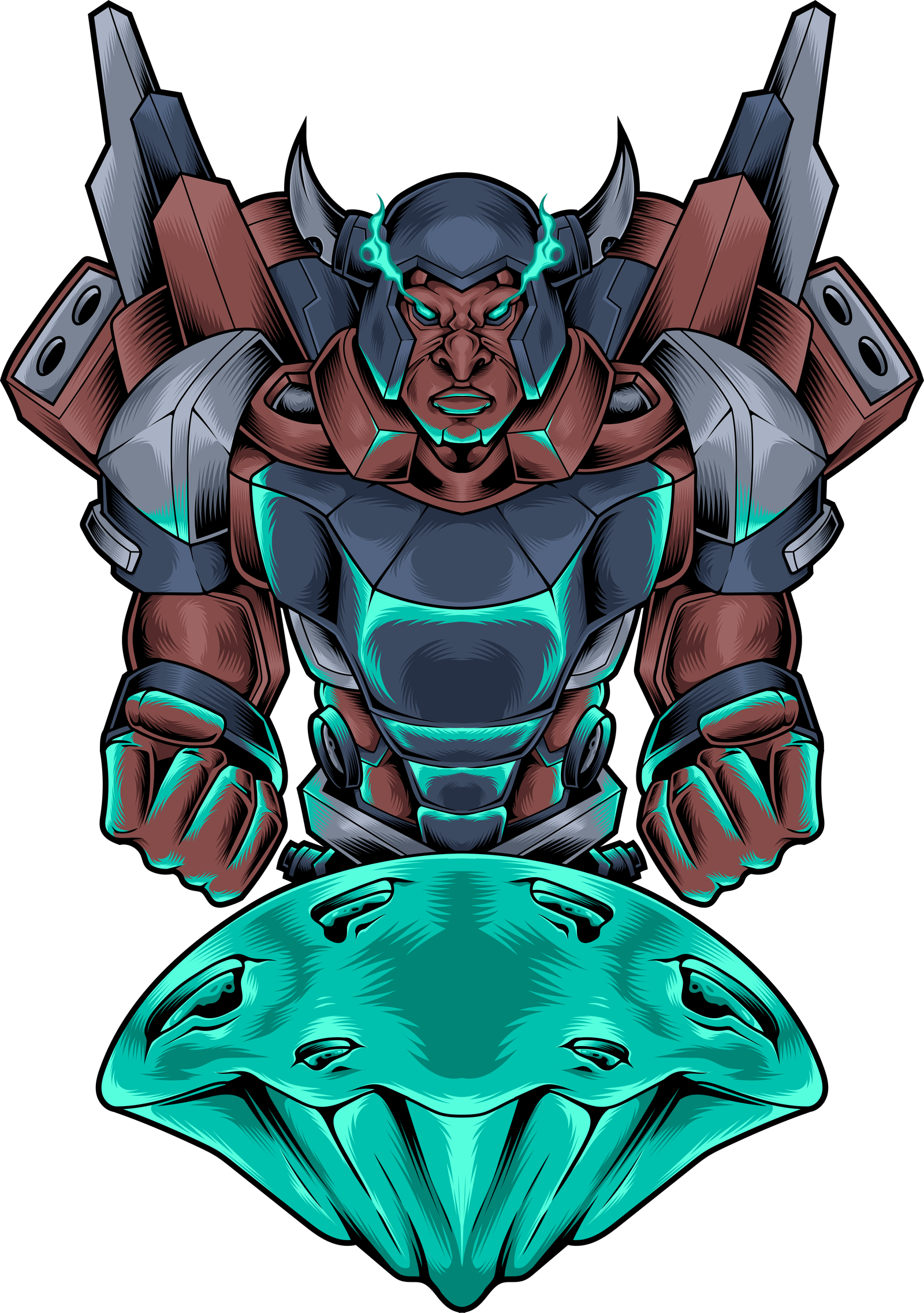 viking robot cyberpunk elements